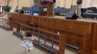 Adorable little girl steals the show while celebrating dads special moment  WooGlobe