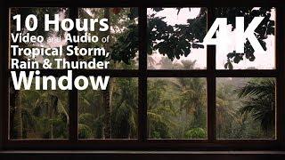 4K 10 hours - Tropical Storm Window with Rain & Thunder - relaxation meditation nature