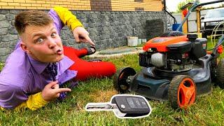 Mr. Joker mowed grass with Lawn Mower and found Car Key Mitsubishi Outlander and Started Race 13+