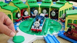 Plarail Thomas the Tank Engine  We played with the big turntable and engine shed toys