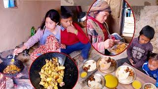 sumnima cooks pork curry and feeds all her brothers a sister & mother dhanlaxmi  Dhanlaxmi 