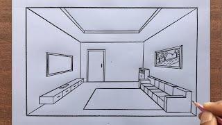How to Draw a Room in 1-Point Perspective Step by Step  Easy Drawing