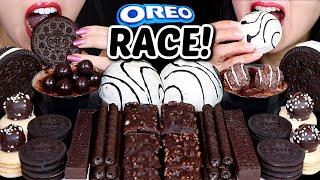 ASMR RACE BLACK + WHITE DESSERTS OREO ICE CREAM TRUFFLE BOMB CAKE MACARON PUFF PASTRY WAFER 먹방