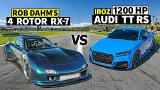 Rob Dahm vs Hank Iroz 1200hp Audi TT RS drag races 4 Rotor RX-7  THIS vs DAHM