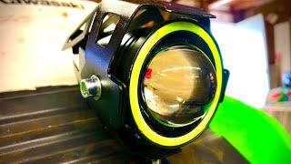 BAOLICY Motorcycle Headlight Cree U7 LED Fog Lights  with Green Angel Eyes Halo Ring