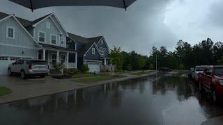 American Neighborhood Walk Through Heavy Rain and Thunder  Nature Sounds for Sleep and Study