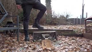 Dr Martens Steel Toe Boots stomp trample and destroy vintage radio