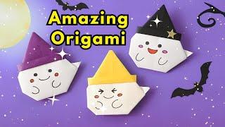 Halloween Origami Easy Ghost  with witch hatusing only 1 paper