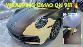 Dolph Camo Wrap on the Porsche 911   Car Wrapping With Knifeless
