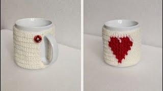 طريقة عمل غطاء مج مع قلب بالكروشيهHow To Crochet a Heart Mug