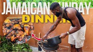 COOKING SUNDAY DINNA FOR MY FAMILY IN ON MY VACATION Rice & Peas Curry Goat Jerk Chicken  WEEK#1