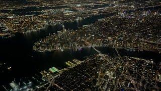Spectacular night approach to New York City followed by landing at LaGuardia Airport LGA runway 22