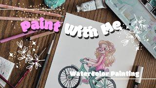 🩷 PAINT WITH ME 🩷  Girl Character on a Bicycle Watercolor and Chill Chat