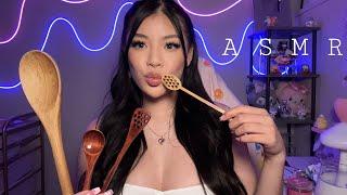 ASMR  Scooping + Eating Your Face With A Wooden Spoon  mouth sounds & personal attention