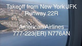 Takeoff from New York JFK runway 22R American Airlines 777-222ER N776AN