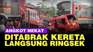 Penampakan Ringsek Angkot Ditabrak Kereta di Depok Terseret 500 Meter