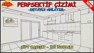 PERSPEKTİF ÇİZİMİ  DETAYLI ANLATIMLI  - ÇİFT KAÇIŞLI - MUTFAK  GÖRSEL SANATLAR DERSİ 