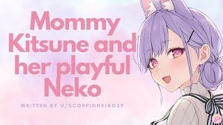 Mommy Kitsune and her playful Neko F4M  Comfort  Heartbeat  Sleep aid  Fluffy  ASMR  Whispers