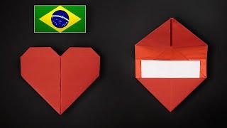 Origami Coração Cartão - Instruções em Português PT-BR