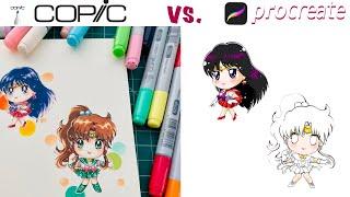 COPIC vs PROCREATE Traditional vs Digital Art  Sailor Mars & Sailor Jupiter  Chibi Style