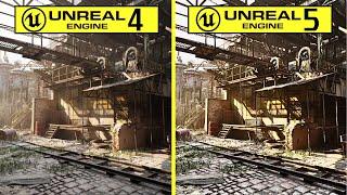 Abandoned Werehouse Demo Unreal Engine 4.27 vs Unreal Engine 5.1 RTX 4080 Graphics Comparison