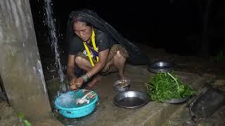 Washing and cooking technology green vegetables in village  Nepali village