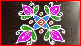 Beautiful rangoli with 4x4 dots & colours by Sunitha