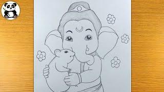 Very cute ganesha with mosak raj pencil drawing  ganpati drawing ​⁠@TaposhiartsAcademy