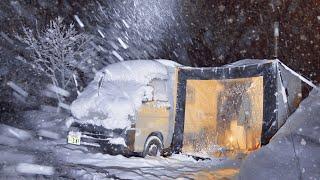 【大雪の車中泊】最強寒波！ 吹雪に遭遇する車中泊 。Mt.SUMI AURA 薪ストーブ【Relaxing nature ASMR】