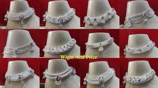 Silver Anklets Designs with weight & price 2023 Rajwadi Pattern Dulhan payal Design 2023