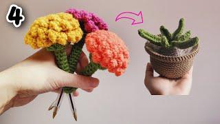 Crochet Marigold Flower in a POT - BALLPEN Topper Tutorial Step by step for beginners
