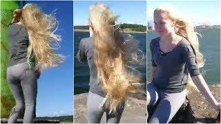 Extreme Windy Hair Play in Town Liepāja