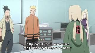 Konohamaru finds out that Orochimaru is Mitsukis father and Tsunade gets angry