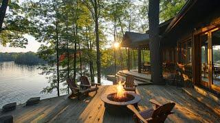 Lakeside Ambient in Cozy Lakehouse with Fire Pit and Lake Sounds helps to Focus Study Relax