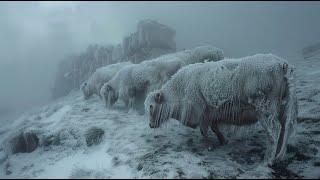 Streets Frozen and Buildings Collapsed in Mongolia Snowstorm with Strong Winds Hit Mongolia