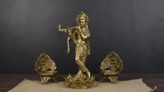 Brass Krishna Statue with Flute 11 - StatueStudio