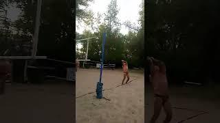 Beach volleyball strong side kick.