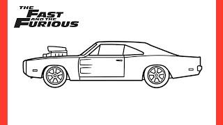 How to draw a DODGE CHARGER Fast and Furious step by step  drawing Dominic Toretto dodge 1970 car