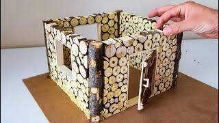 Ağaç Dallarından Dağ Evi Yapımı - DIY Mini Log Cabin - Log Cabin Building From Branches️