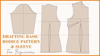 How To Draft Basic Bodice Pattern With Darts For BEGINNERS  Sleeve Drafting Tutorial