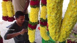 Gaint Garland with Fresh Chamomile Flower making Gajamaalaसबसे बड़ी फूल माला कैमोमाइल