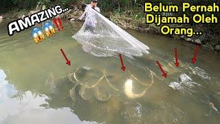 MENAJUBKAN.. Jala ikan disungai dangkal dipedalaman hutanlihat hasilnya..