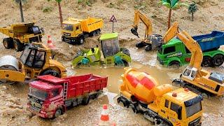 Rescue excavator trucks and cement trucks  Police car crane truck toy stories  BIBO TOYS