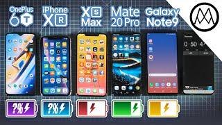 OnePlus 6T vs iPhone XR  XS vs Mate 20 Pro vs Note 9 Battery Life DRAIN TEST