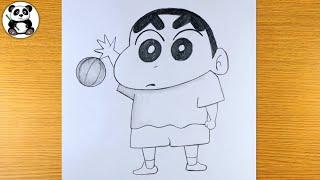 Cute shinchan boy playing with ball pencil drawing  cartoon character ​⁠@TaposhiartsAcademy