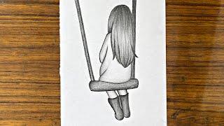 How to draw a girl on swing  Girl on swing drawing easy  Easy drawings step by step  Girl drawing