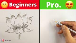 Beginner vs Professional Drawing  How To Draw Realistic Lotus Flower with Pencil Shading