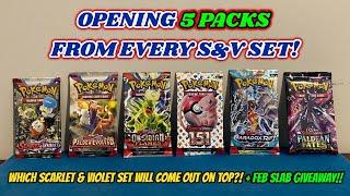 I opened 5 PACKS from EVERY SCARLET & VIOLET SET thus far + GIVEAWAY pokemon card opening