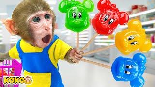 Monkey Koko Try Rainbow Candy And Make Cutest Minnie Mouse Jelly  KUDO KOKO CHANNEL