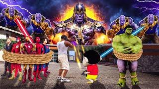 GTA 5  All AvengersFranklin & Shinchan Attacked By 1000s Of ThanosThor Save Avengers From Thanos